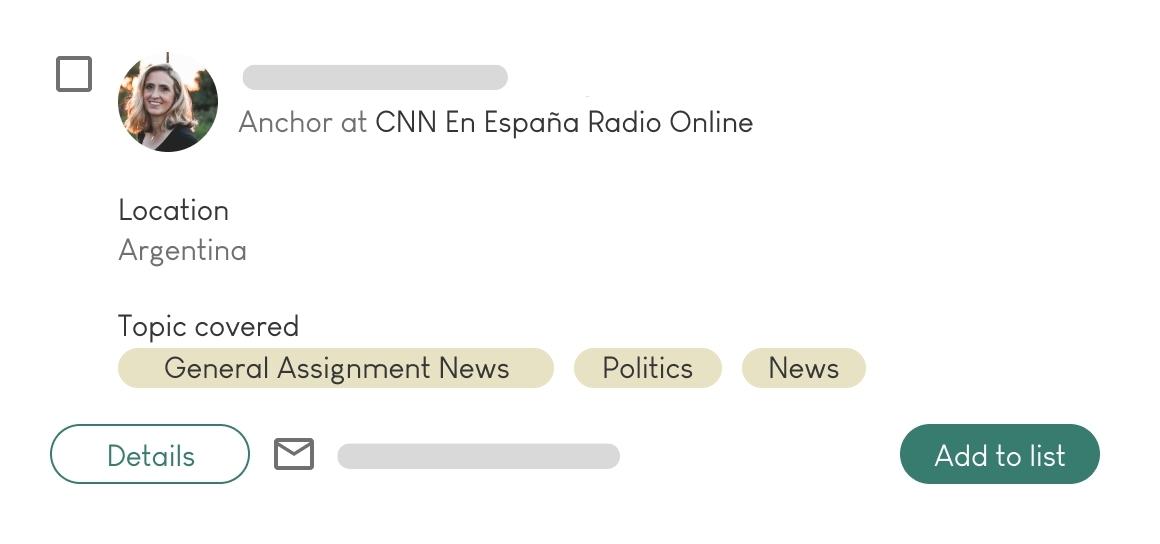 Screenshots of our media database, one of the features of our PR tool